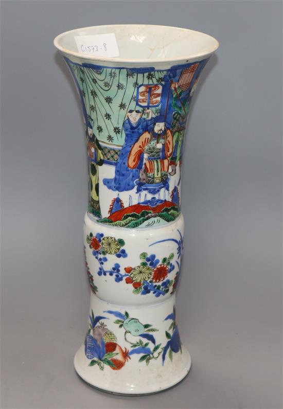 A Chinese wucai beaker vase, 36cm